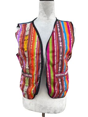 Vintage 90s Piramide Imports Guatemalan Handwoven Striped Vest Boho M?